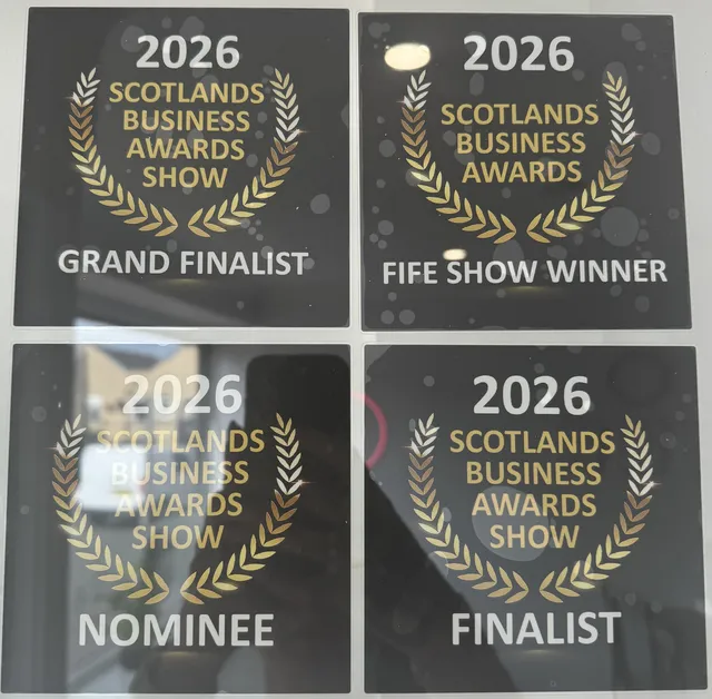 Our 2026 Scotland's Business Awards Show signs in the café window
