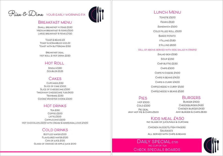 Our full Rise and Dine menu